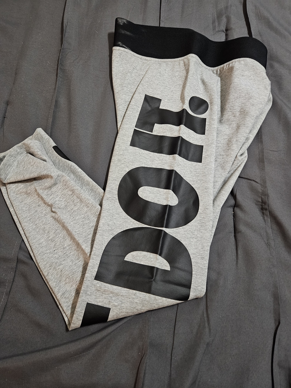 Gray Leggings with Black Logo Panel